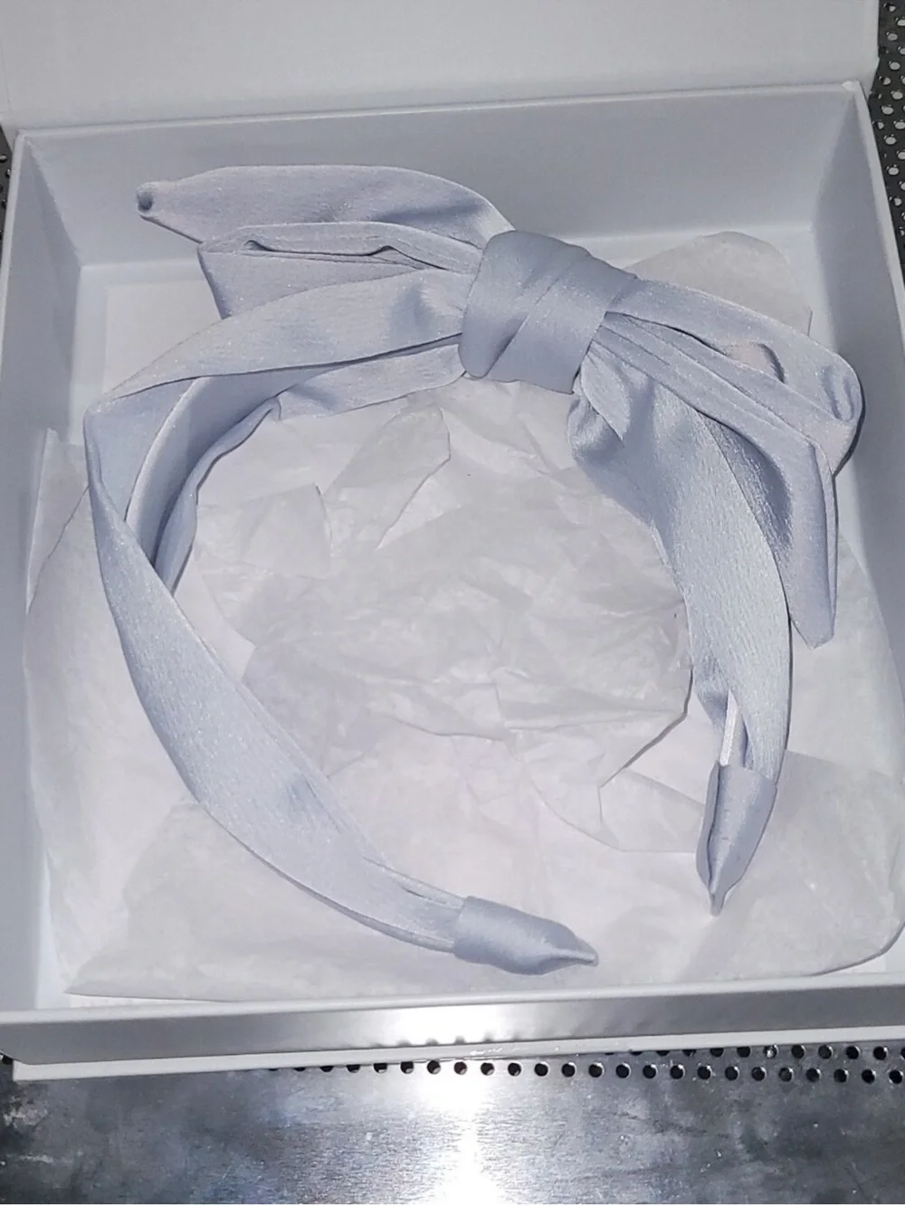 Kristin Ess Bow Headband Light Blue Gray NIB Elegant Hair Accessory